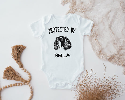 Protected By "Dog Bread" Custom Dog Baby Vest, Baby Grow