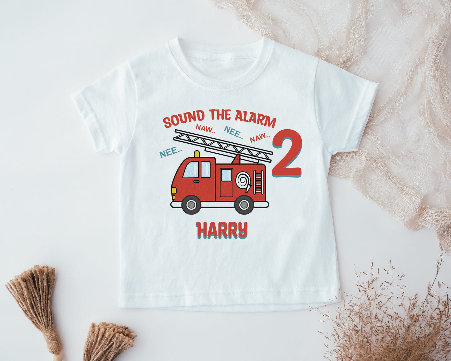 Sound The Alarm Birthday Kids T-Shirt, Fire Truck Birthday Shirt