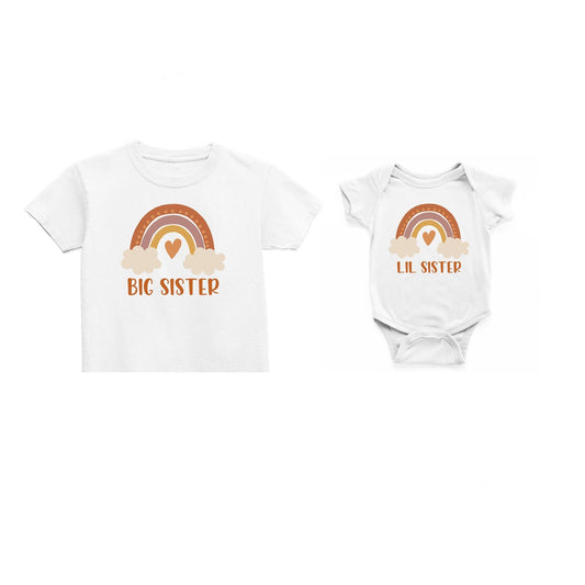 Boho Rainbow Big Sister Little Sister T-Shirt, Matching Sibling Outfit