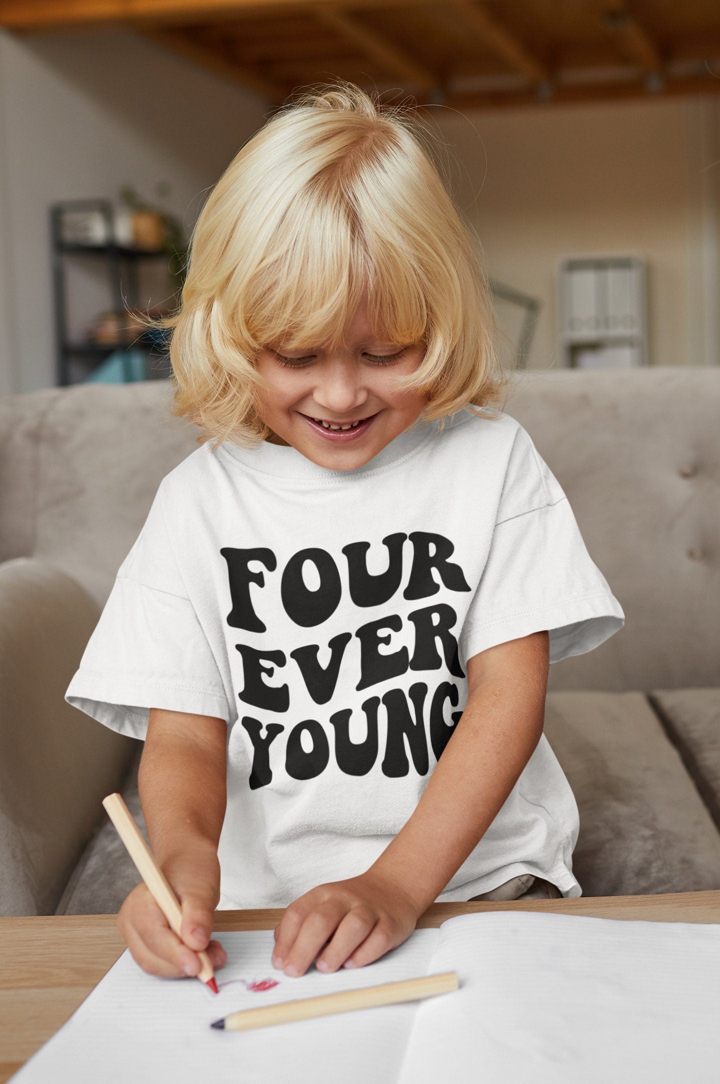 Four Ever Young, 4th Birthday Kids T-Shirt