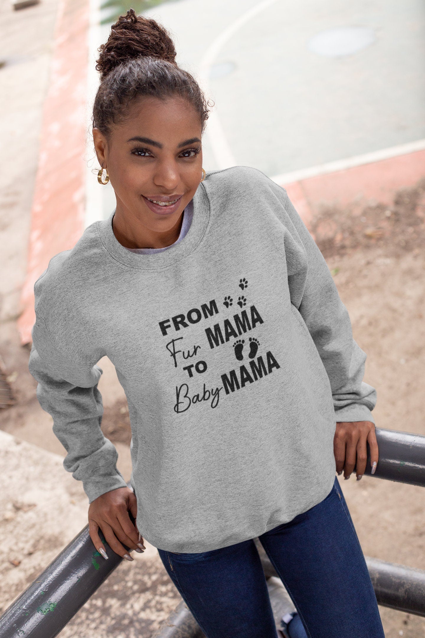 From Fur Mama To Baby Mama Pregnant sweatshirt