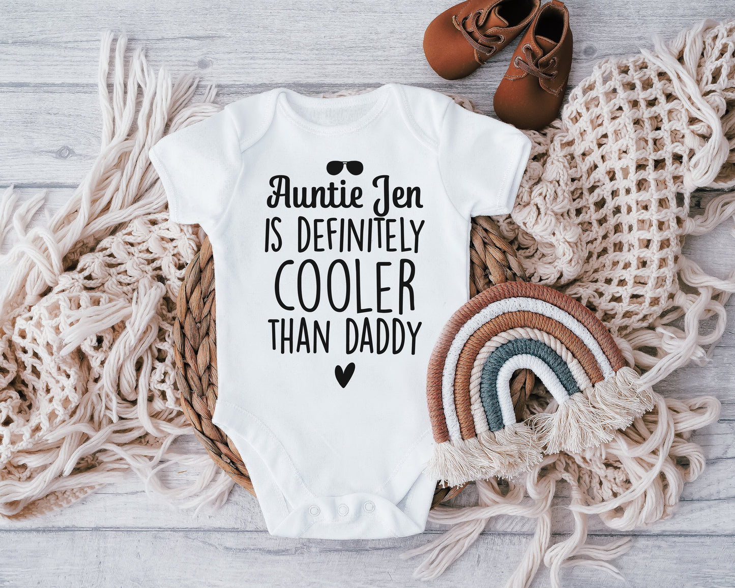 Personalised My Aunt is cooler than daddy Baby Vest, Baby Grow