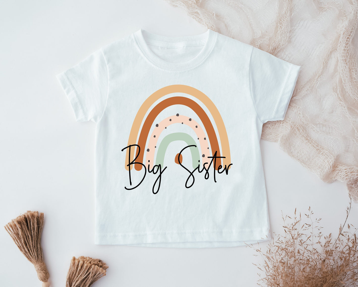 Boho Big Sister Kids T-Shirt, Rainbow Kids T-Shirt