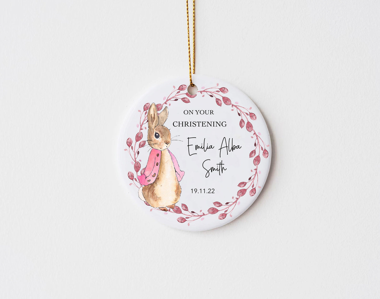 Personalised Pink Rabbit Christening Ornament