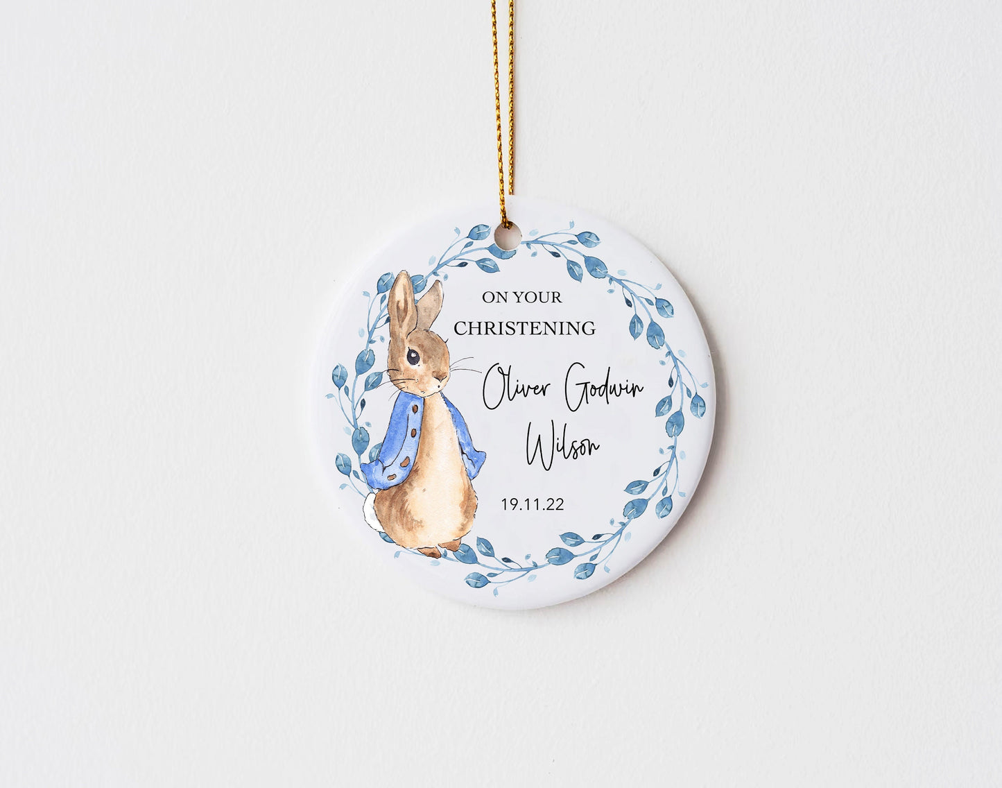 Personalised Rabbit Christening Ornament, Baptism, Blessing