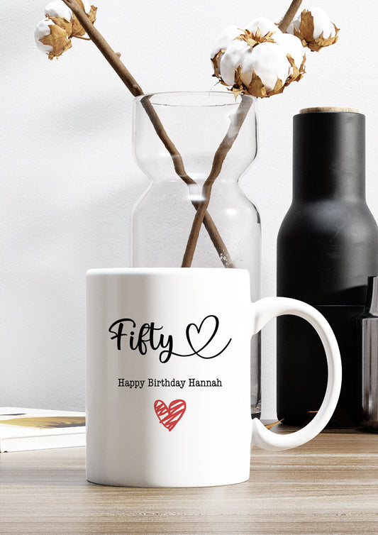 Personalised 50th Birthday Mug, Fifty Mug, Gift For Her, Coffee Mug, 11oz