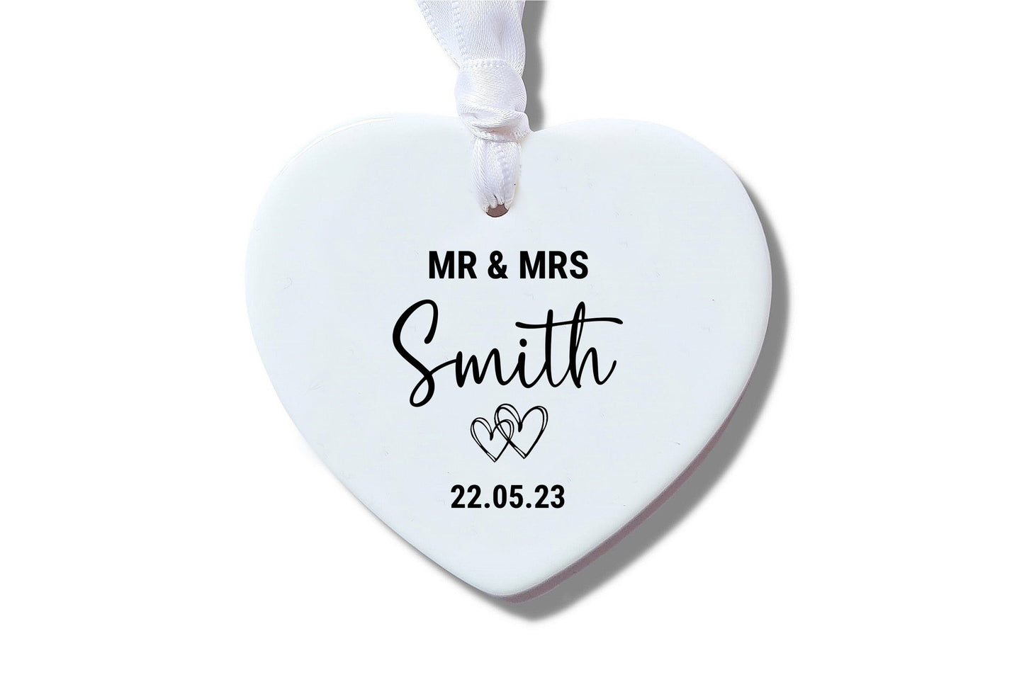 Personalised Mr & Mrs Surname Wedding Ceramic Heart Ornament