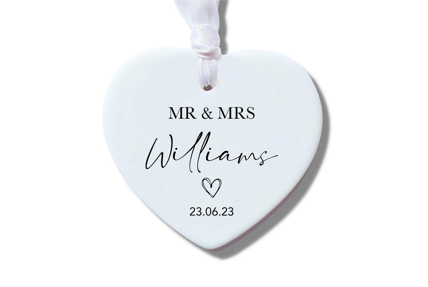 Custom Mr & Mrs Surname Wedding Ceramic Heart Ornament