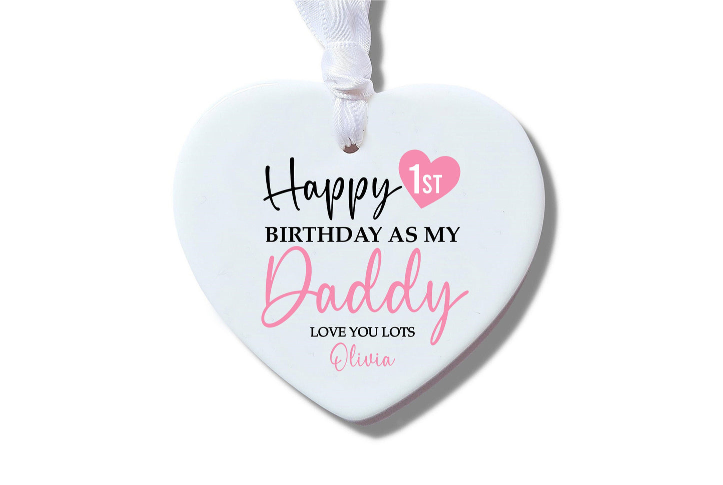 Happy 1st Birthday Daddy Blue Keepsake, Ceramic Heart Ornament