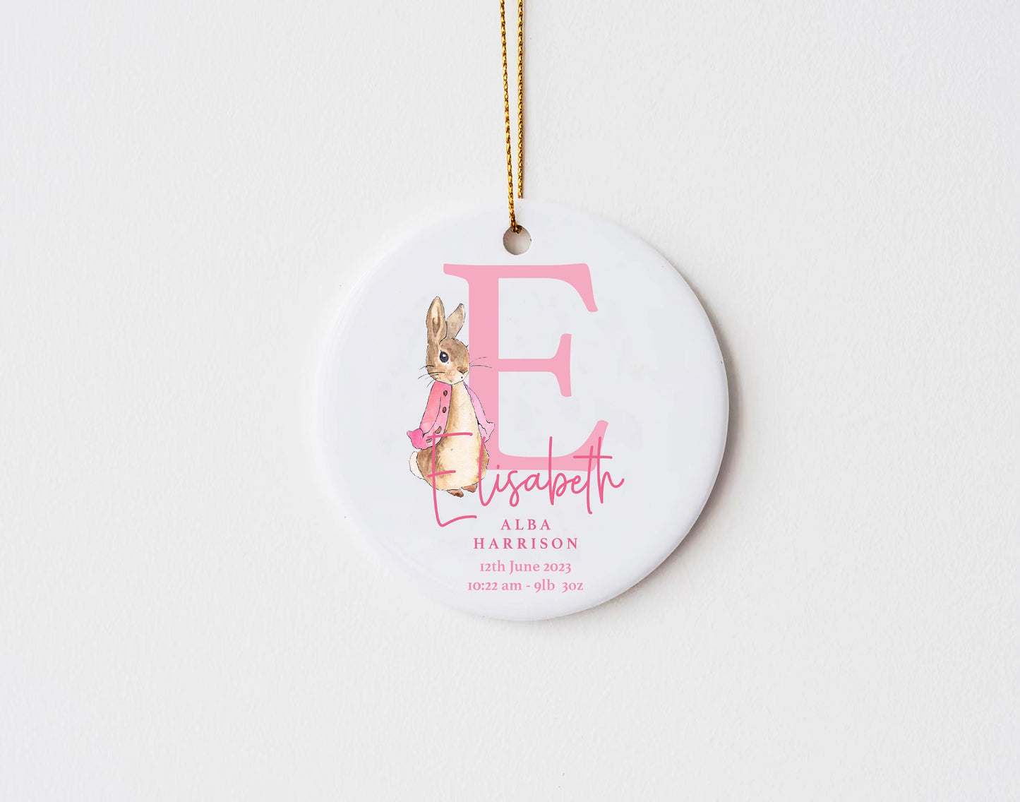 Personalised Pink New Born Rabbit Ornament