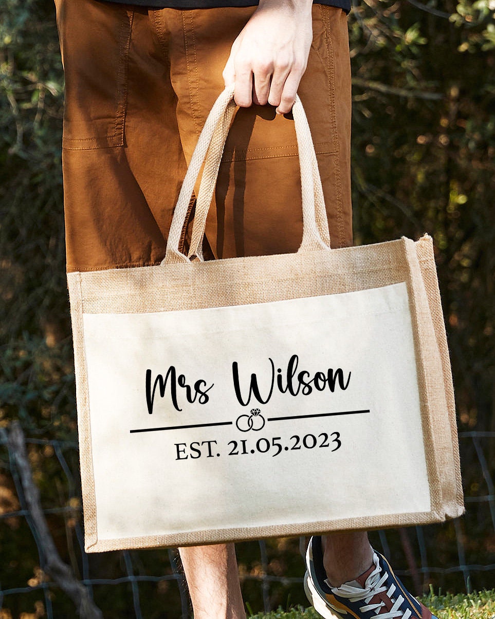 Personalised Mrs Surname To Be Date Jute Bag