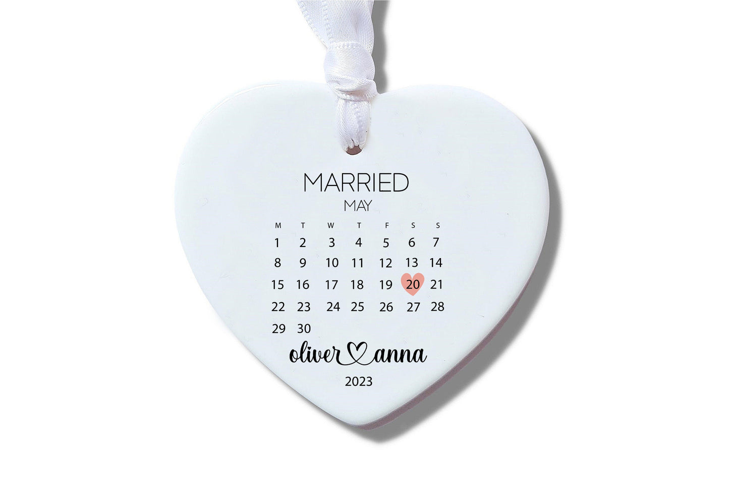 Personalised Calendar With Names Heart Keepsake, Ornament