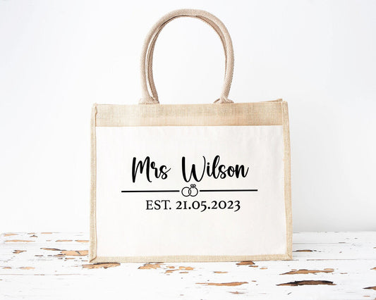 Personalised Mrs Surname To Be Date Jute Bag