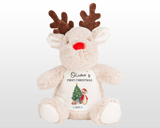 Personalised First Christmas Reindeer Teddy, Reindeer Soft Toy , Christmas Gift, Rudolf Reindeer, Keepsake